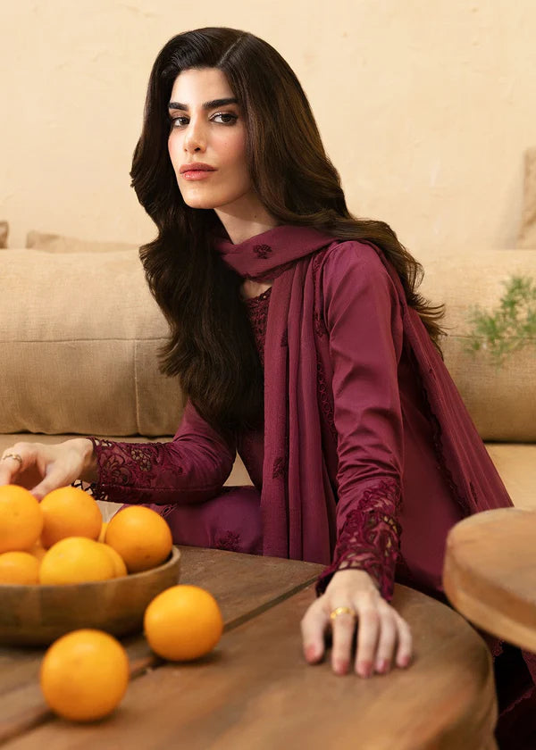 3PC-Embroidery Suit With Shafon Embroidery Dubta-AB-25