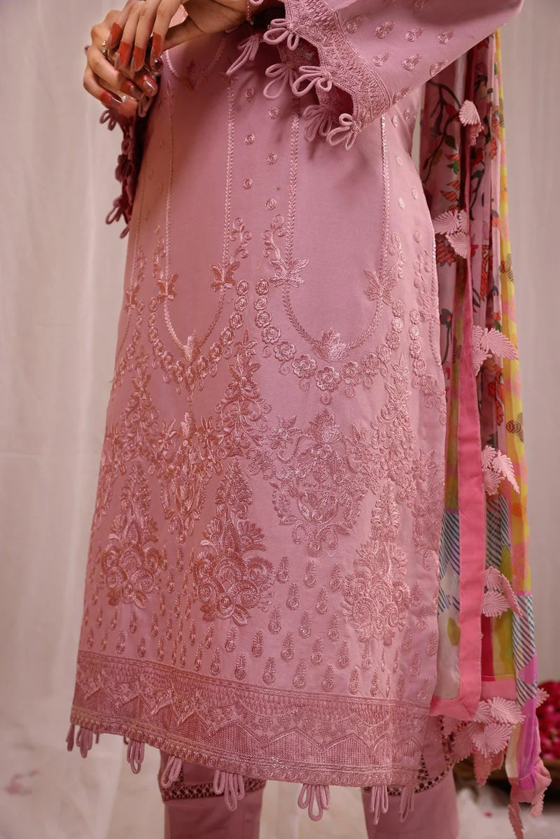 3PC EMBROIDERED DHANAK SUIT - AB40