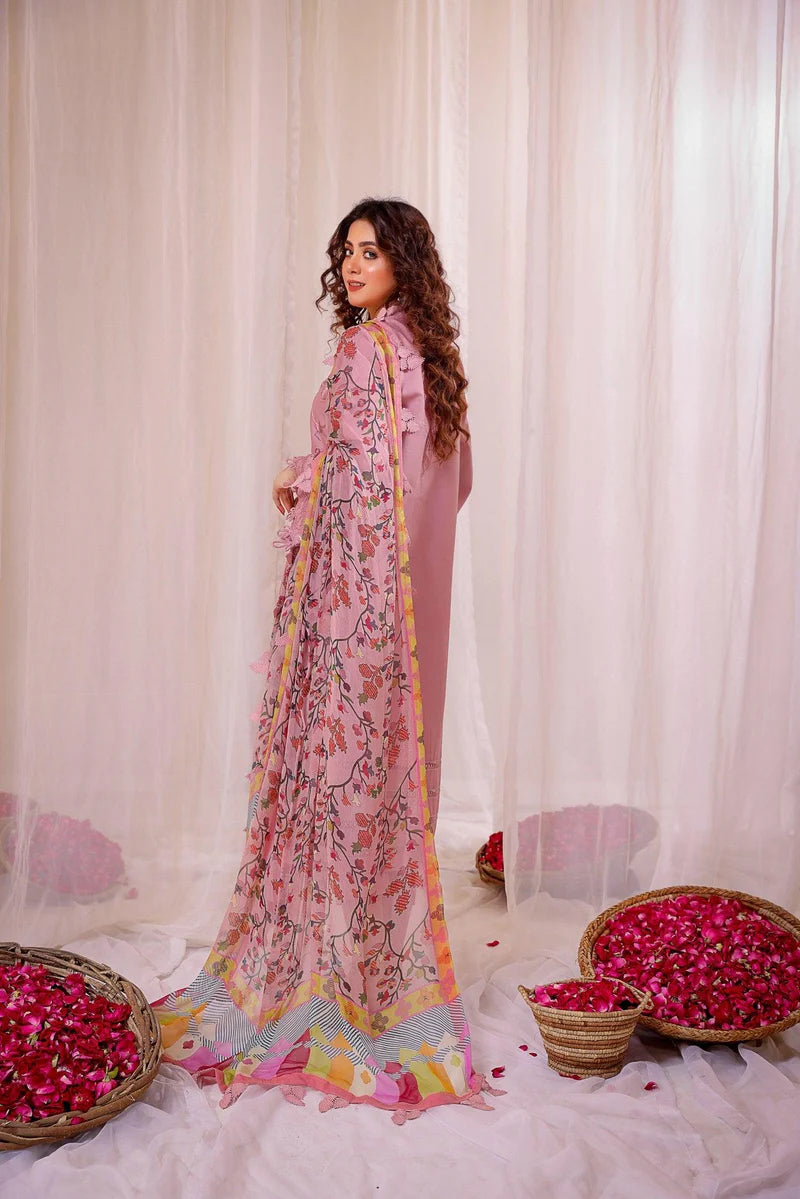 3PC EMBROIDERED DHANAK SUIT - AB40