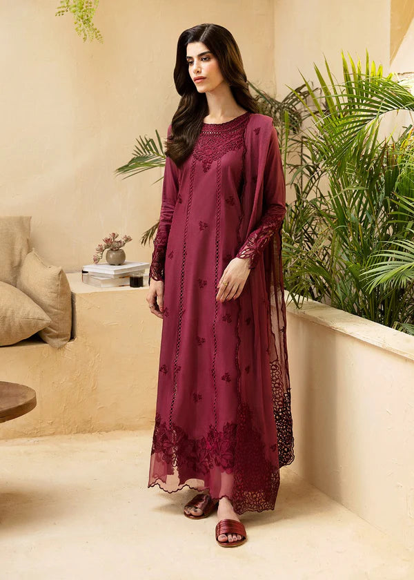 3PC-Embroidery Suit With Shafon Embroidery Dubta-AB-25