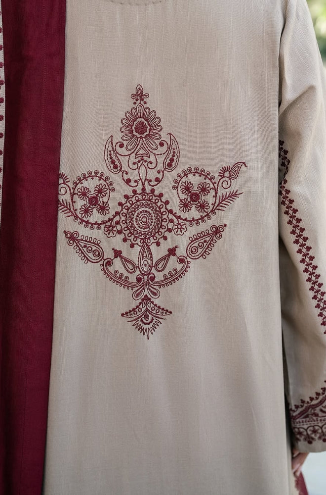 3PC Unstitched Dhanak Embroidered Shirt with Embroidered Dhanak Shawl and Trousers -AB115