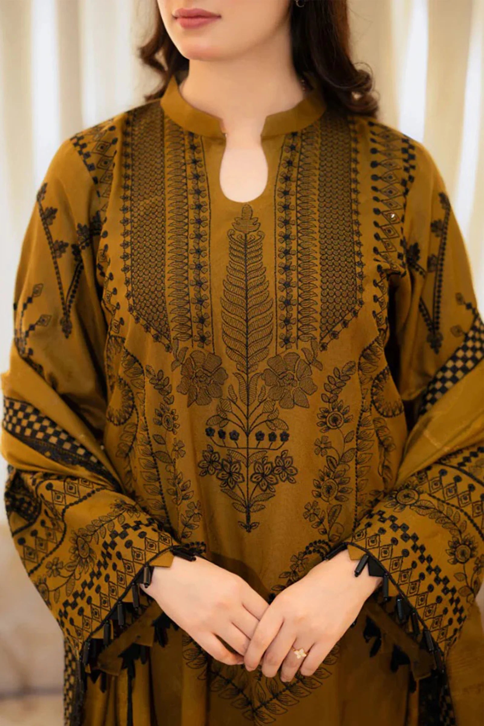 3 PC - EMBROIDERED DHANAK SUIT-AB148