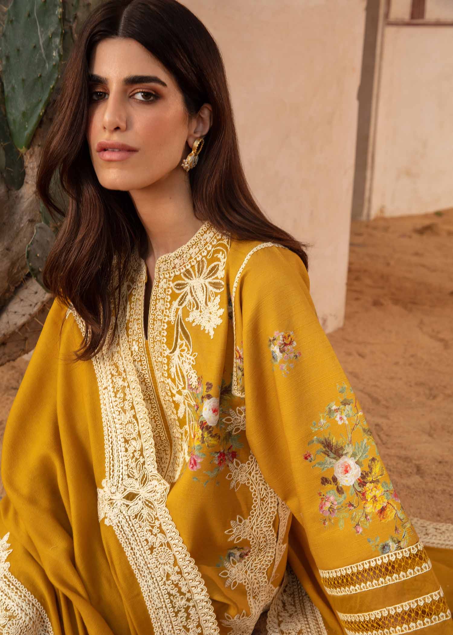 3PC Unstitched Dhanak Embroidered Shirt with Embroidered Dhanak Shawl and Trousers -AB112