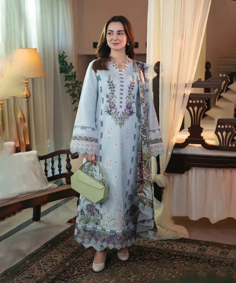 3PC Unstitched Dhanak Embroidered Shirt with Embroidered Dhanak Shawl and Trousers -AB104