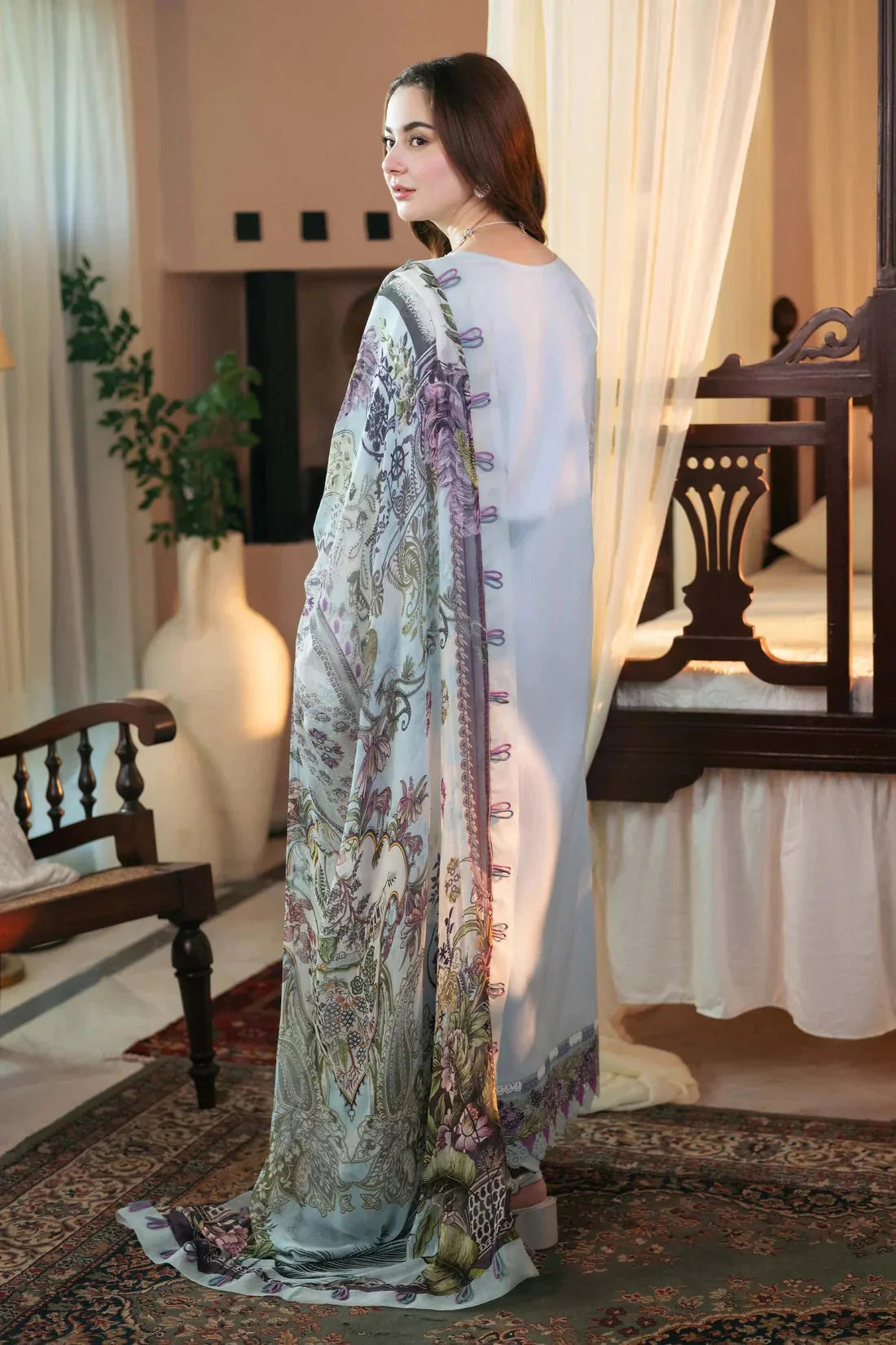3PC Unstitched Dhanak Embroidered Shirt with Embroidered Dhanak Shawl and Trousers -AB104