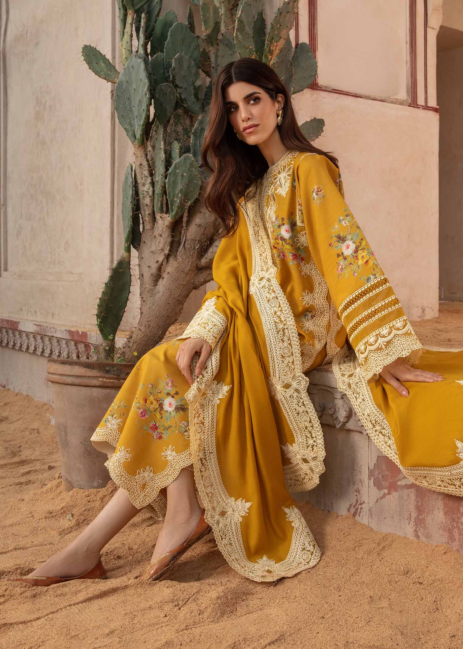 3PC Unstitched Dhanak Embroidered Shirt with Embroidered Dhanak Shawl and Trousers -AB112