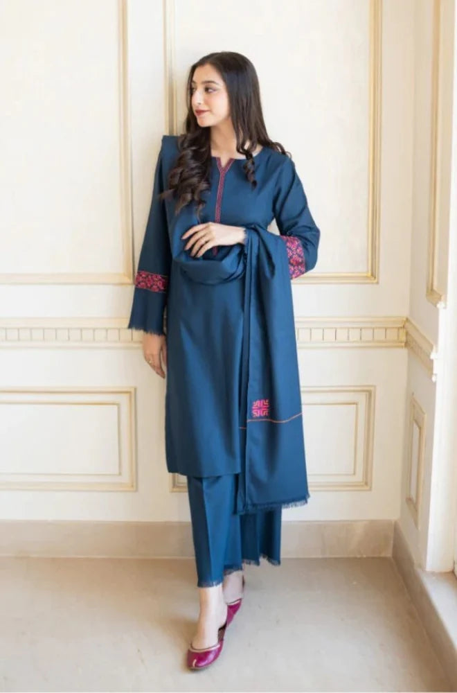 3PC Unstitched Dhanak Embroidery Suit-AB102