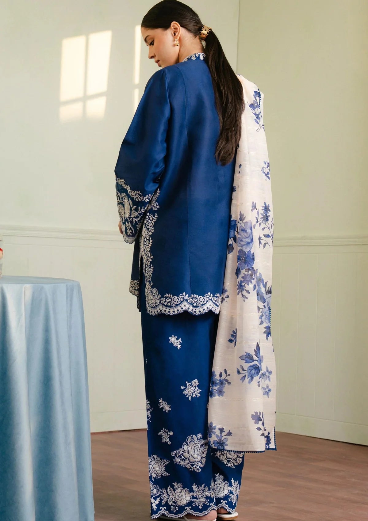 3PC Unstitched Dhanak Embroidered Shirt with Embroidered Dhanak Shawl and Trousers -AB124