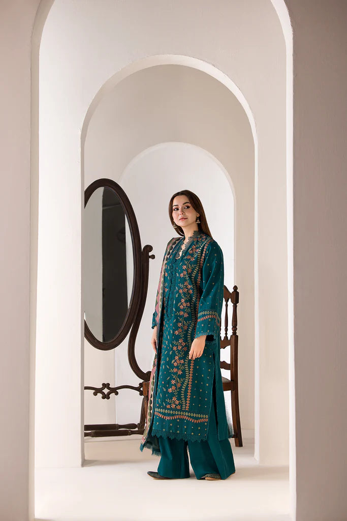 3PC Unstitched Dhanak Embroidered Shirt with Embroidered Dhanak Shawl and Trousers -AB123