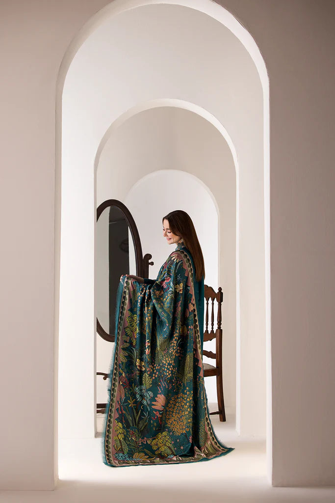 3PC Unstitched Dhanak Embroidered Shirt with Embroidered Dhanak Shawl and Trousers -AB123