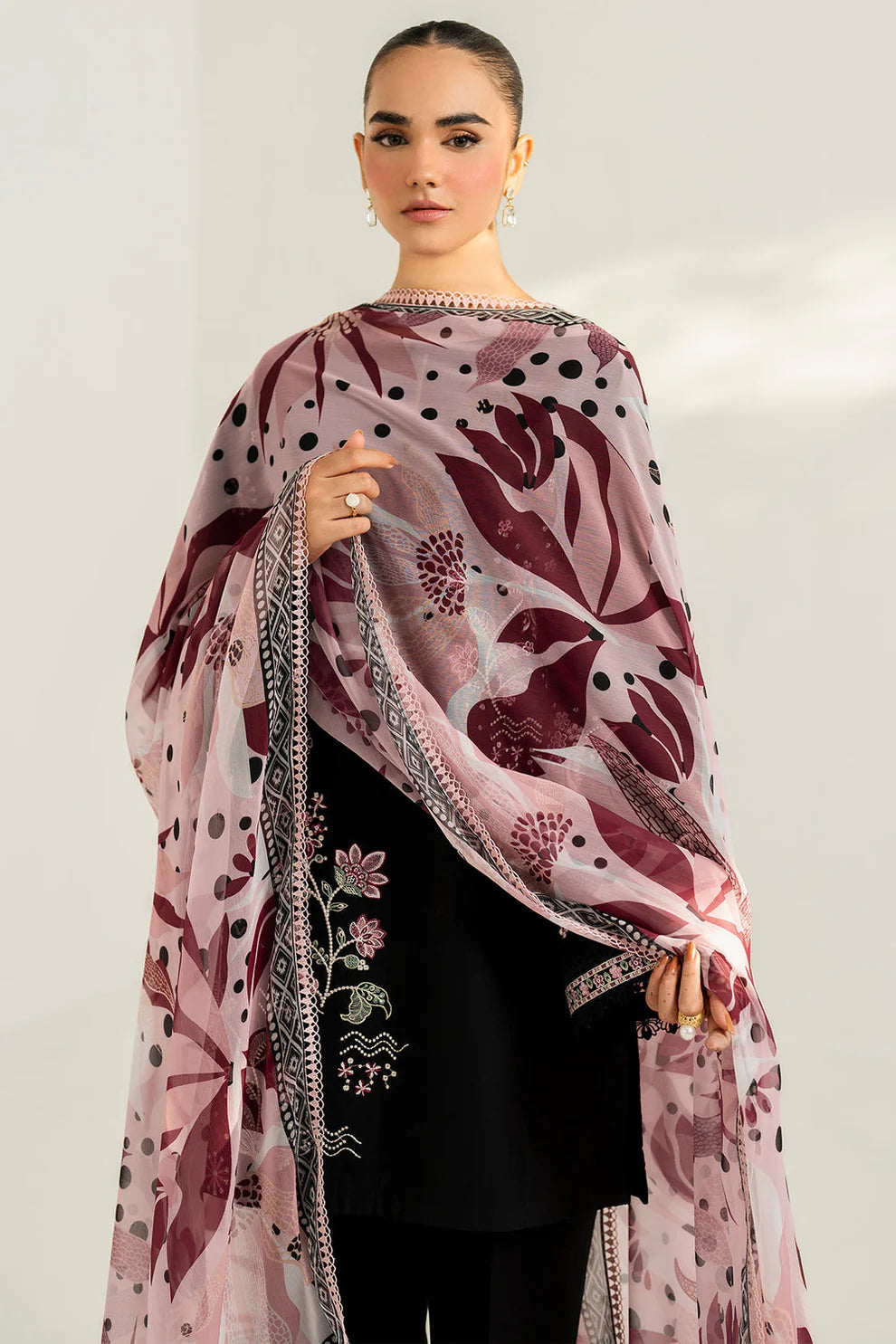 3PC Unstitched Dhanak Embroidered Shirt with Embroidered Dhanak Shawl and Trousers -AB126