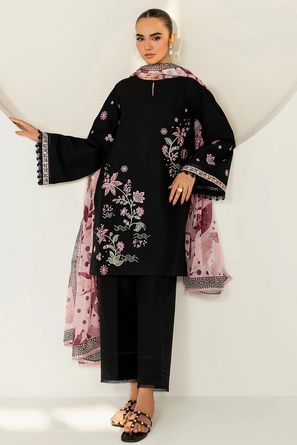 3PC Unstitched Dhanak Embroidered Shirt with Embroidered Dhanak Shawl and Trousers -AB126