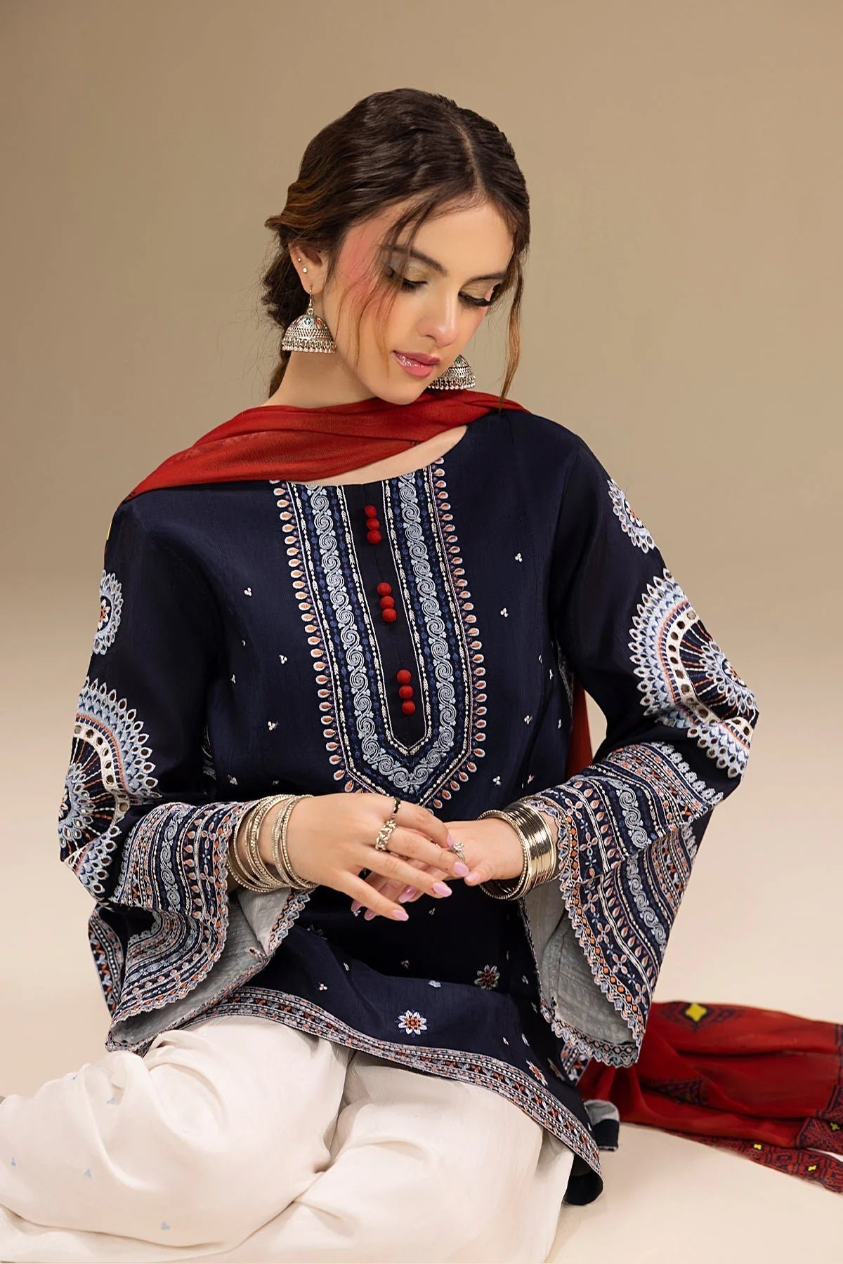 3PC Unstitched Dhanak Embroidered Shirt with Embroidered Dhanak Shawl and Trousers -AB125