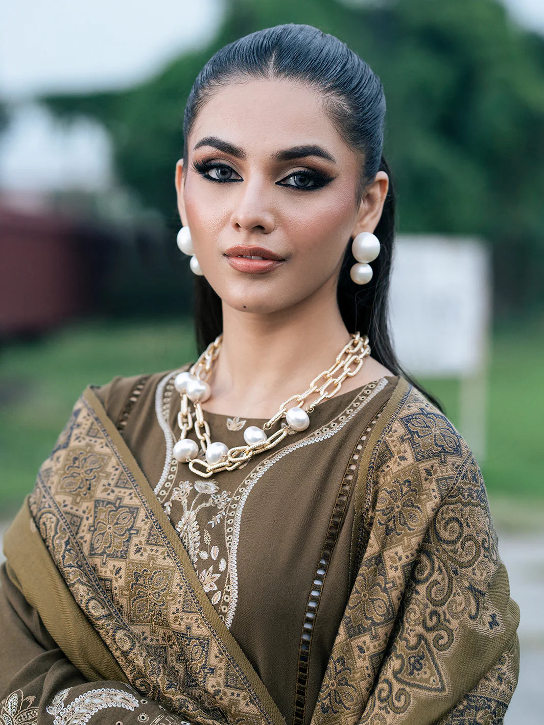3PC Unstitched Dhanak Embroidered Shirt with Embroidered Dhanak Shawl and Trousers -AB110