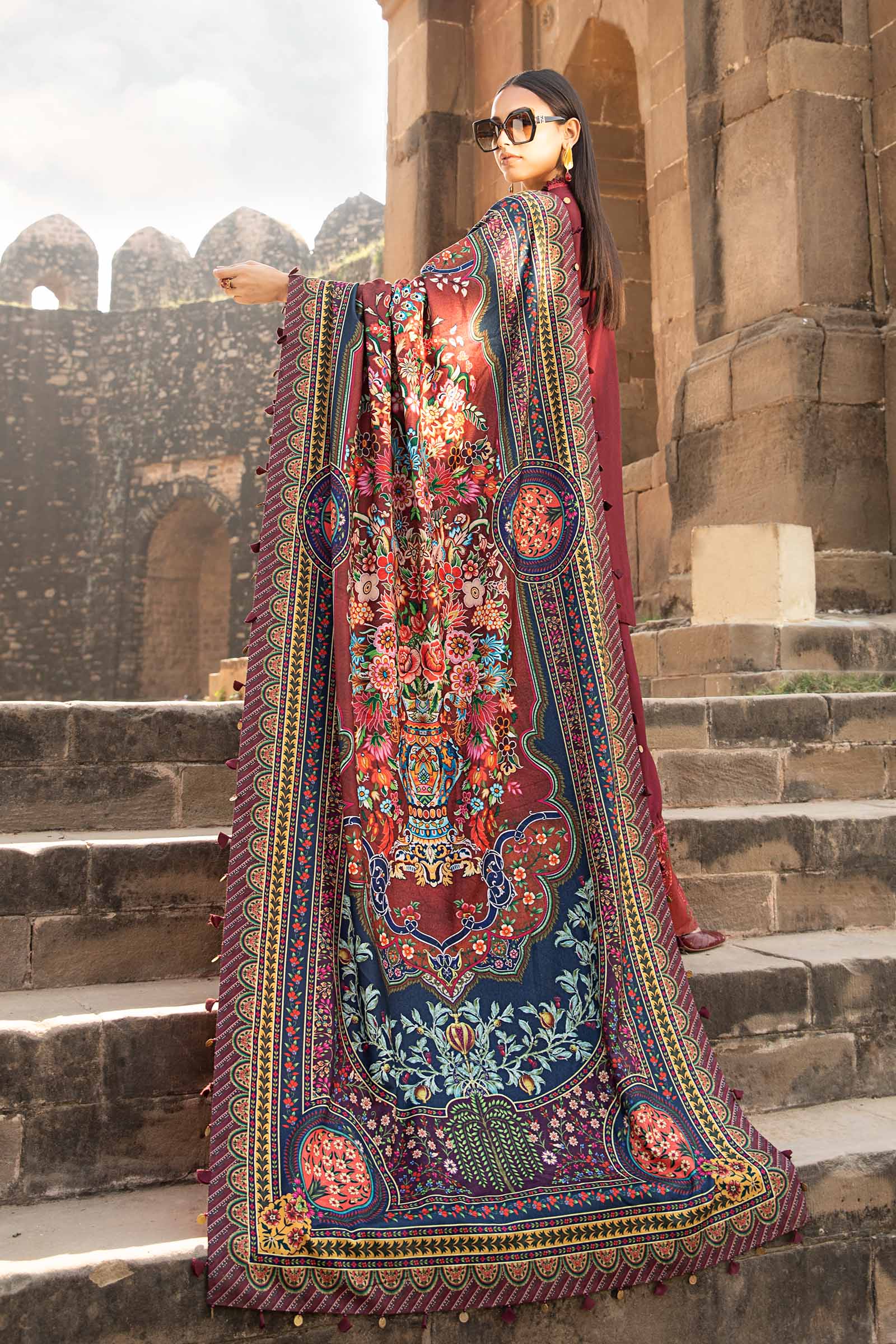 3PC Unstitched Dhanak Embroidery Suit-AB11