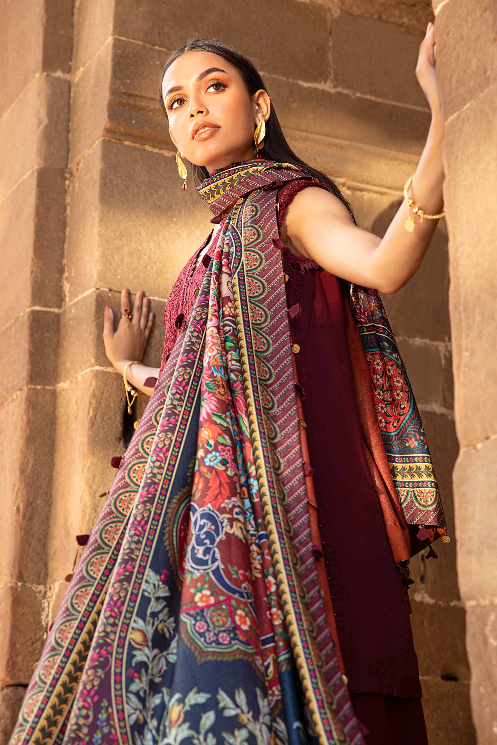 3PC Unstitched Dhanak Embroidery Suit-AB11