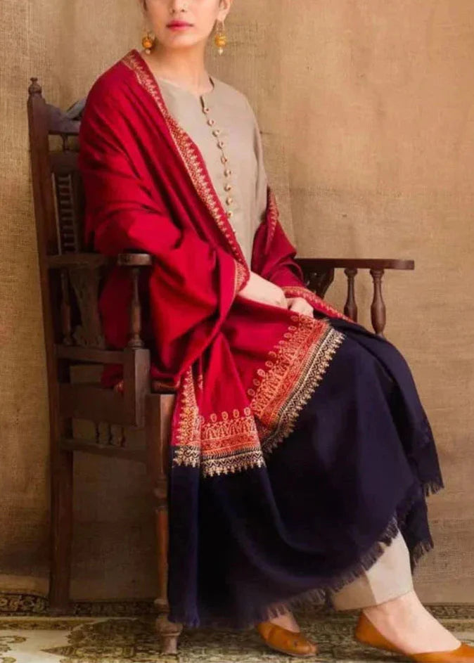 3PC Embroidery Suit with Dhanak Wool Shawl-AB-14