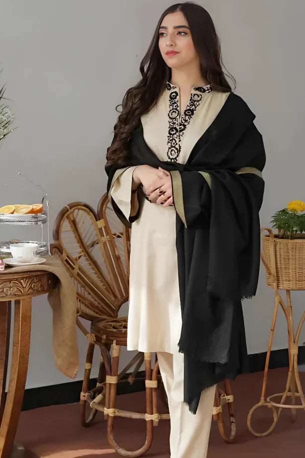3PC Unstitched Dhanak Embroidered Shirt with Embroidered Dhanak Shawl and Trousers -AB127