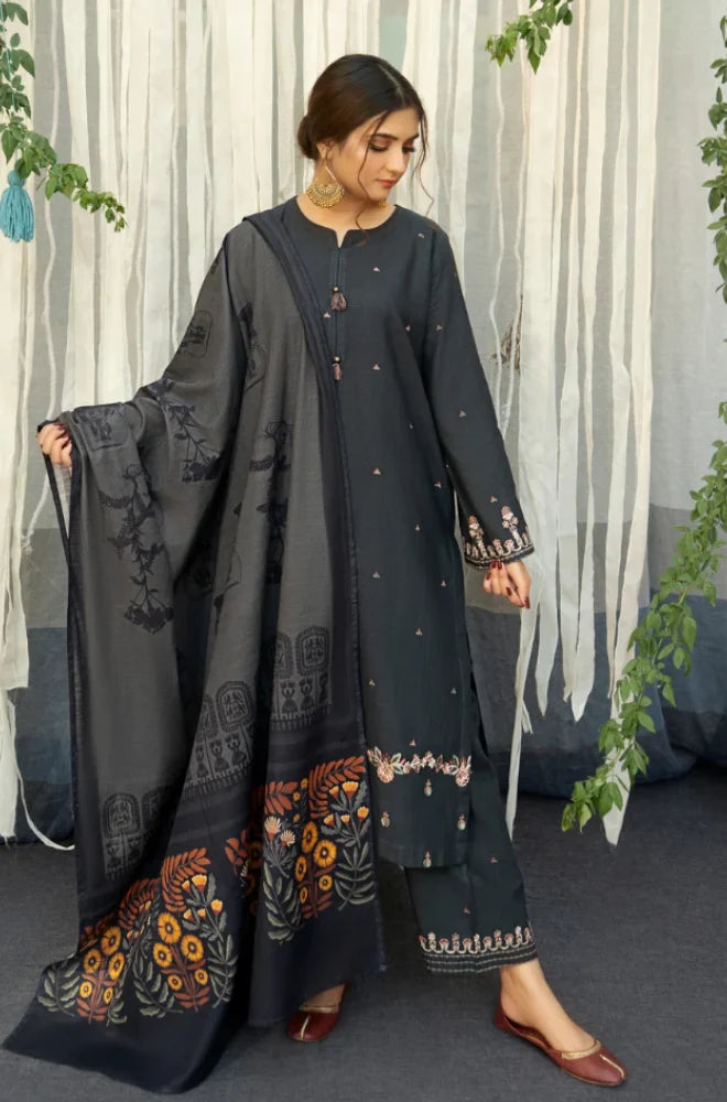 3PC-Embroidery Suit With Dhanak Wool Shawl-AB-20