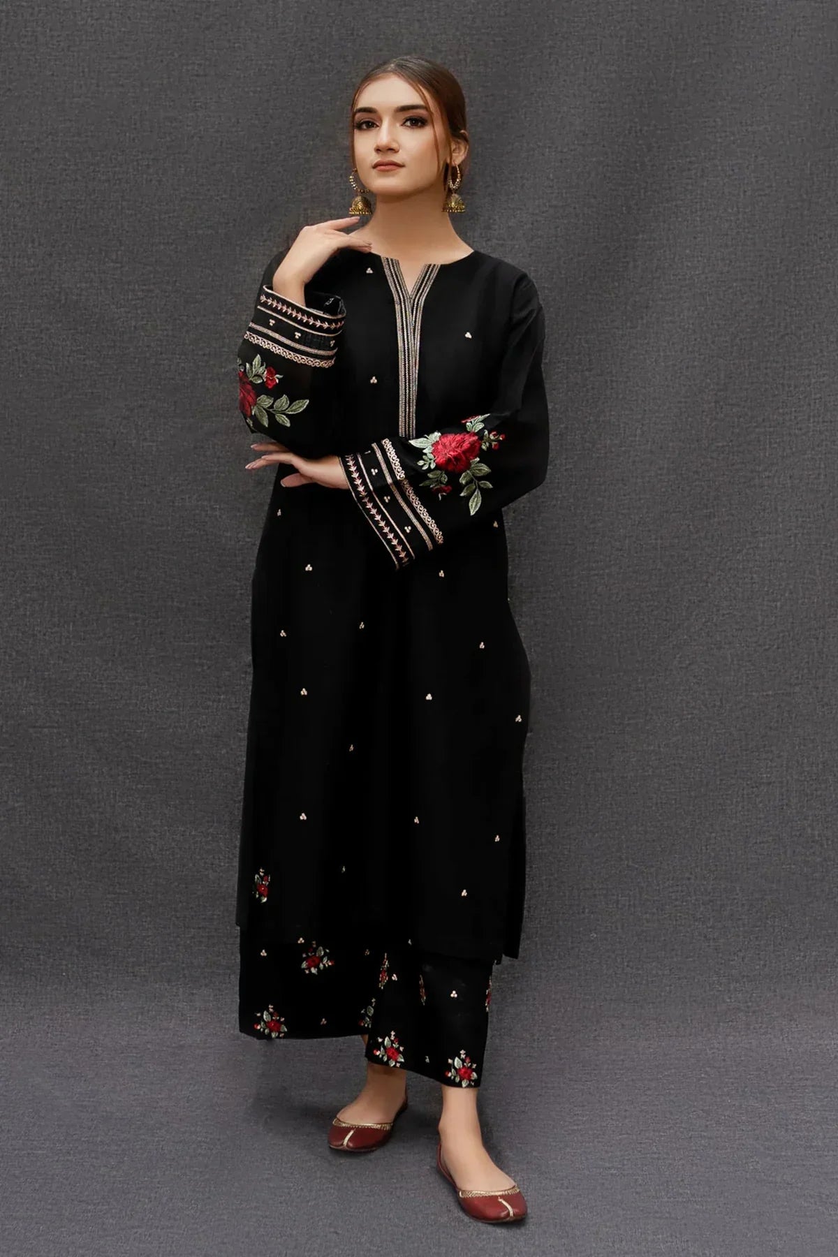 3PC-Embroidery Suit With Wool Shawl-AB-135