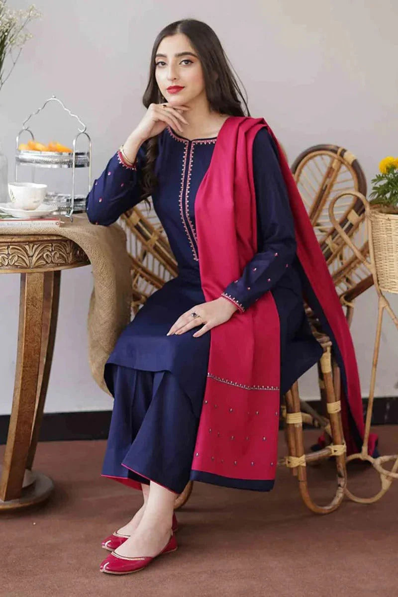 3PC Embroidery Suit with Dhanak Shawl-AB-12