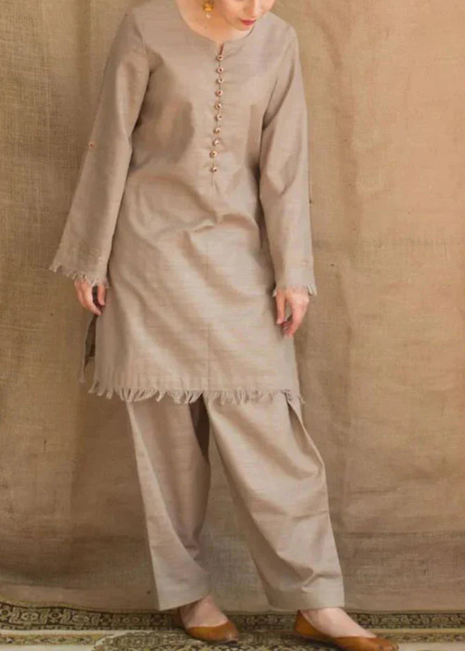 3PC Embroidery Suit with Dhanak Wool Shawl-AB-14