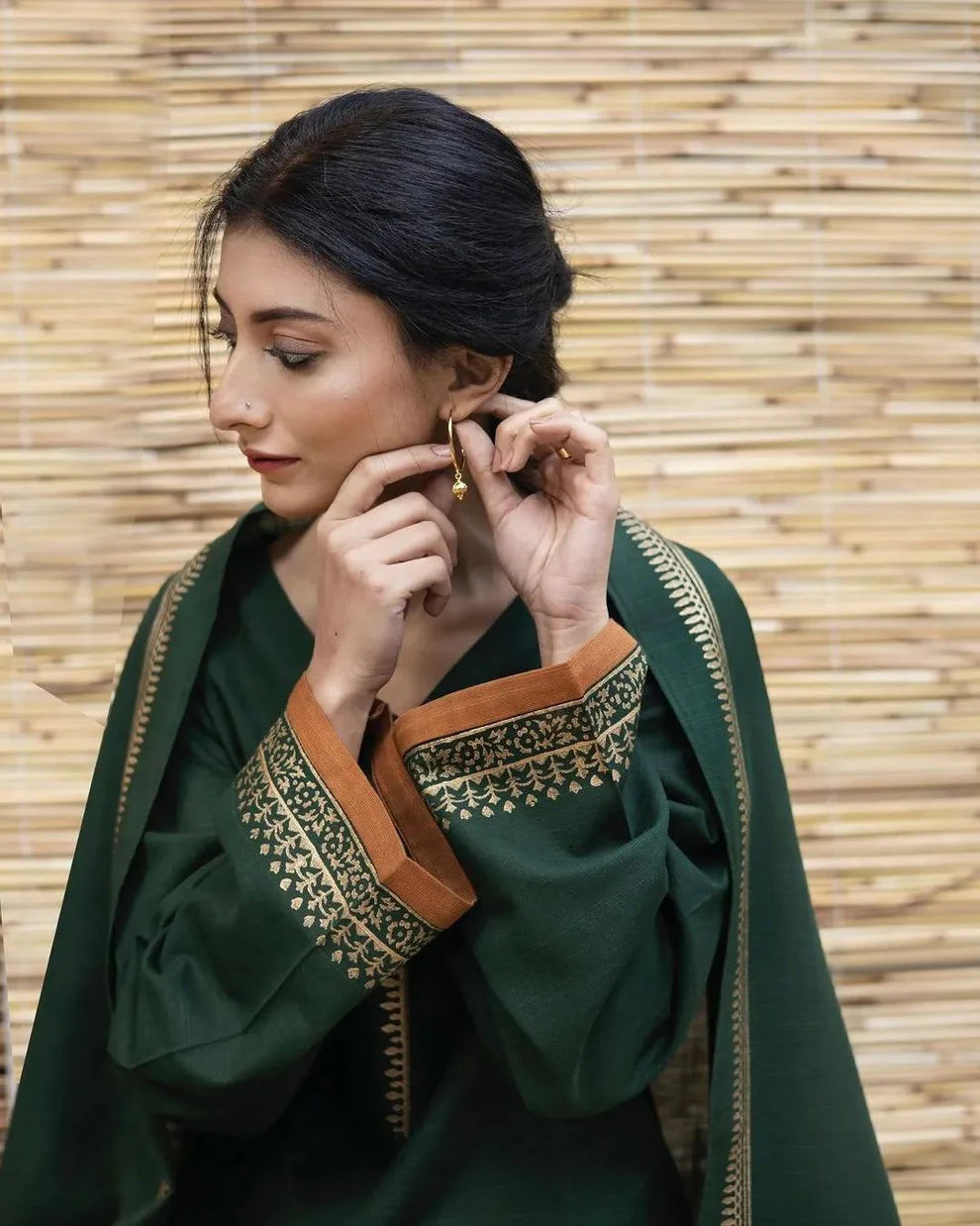 3PC Embroidery Suit with Dhanak Wool Shawl-AB-11