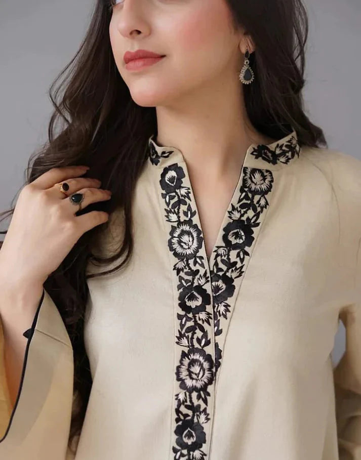 3PC Unstitched Dhanak Embroidered Shirt with Embroidered Dhanak Shawl and Trousers -AB127
