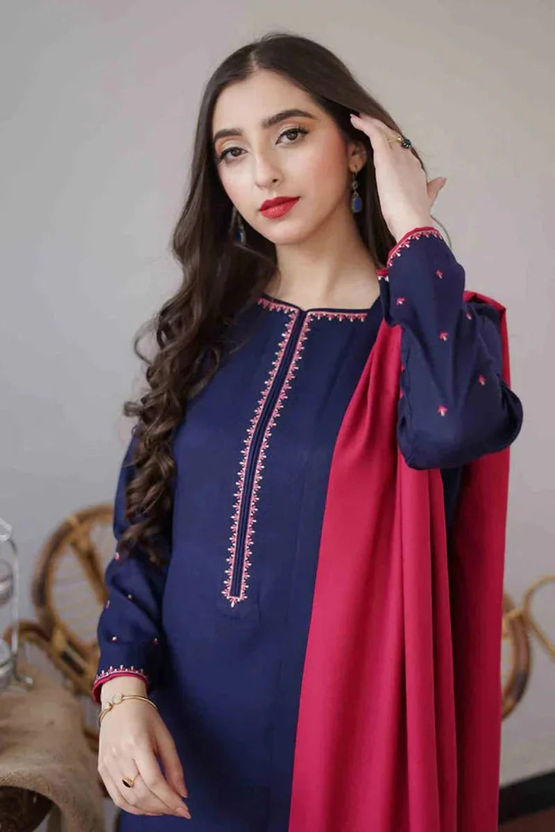 3PC Embroidery Suit with Dhanak Shawl-AB-12