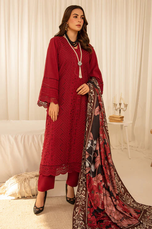 3PC Embroidery Suit with Wool Shawl-AB-05