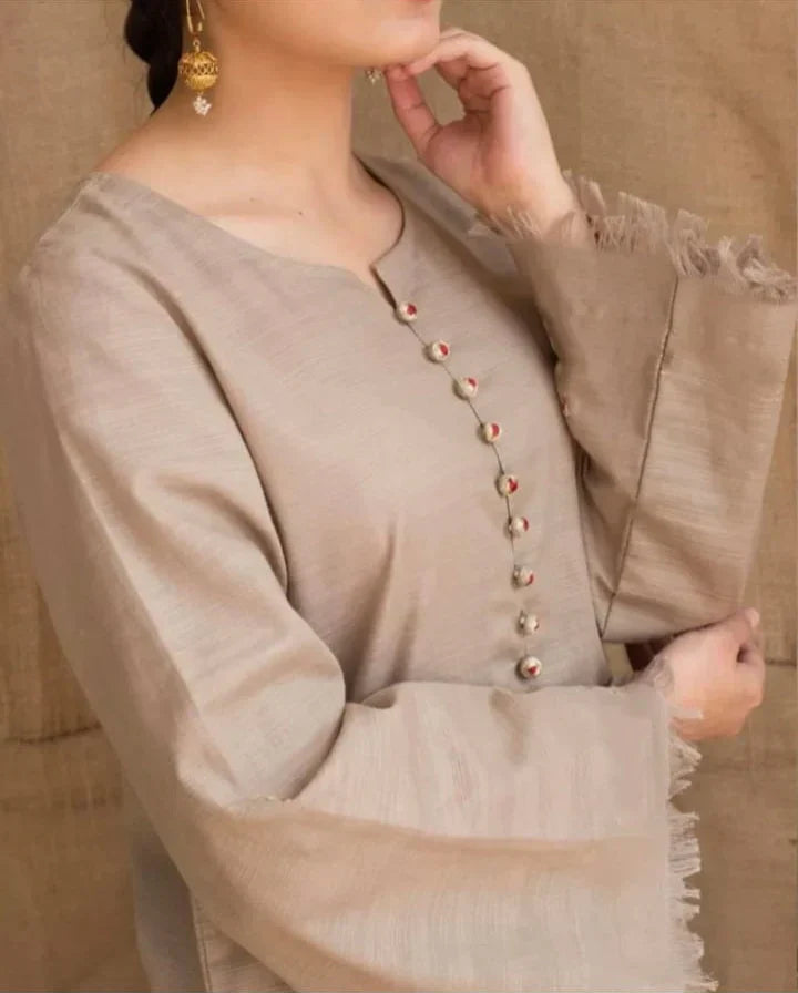 3PC Embroidery Suit with Dhanak Wool Shawl-AB-14