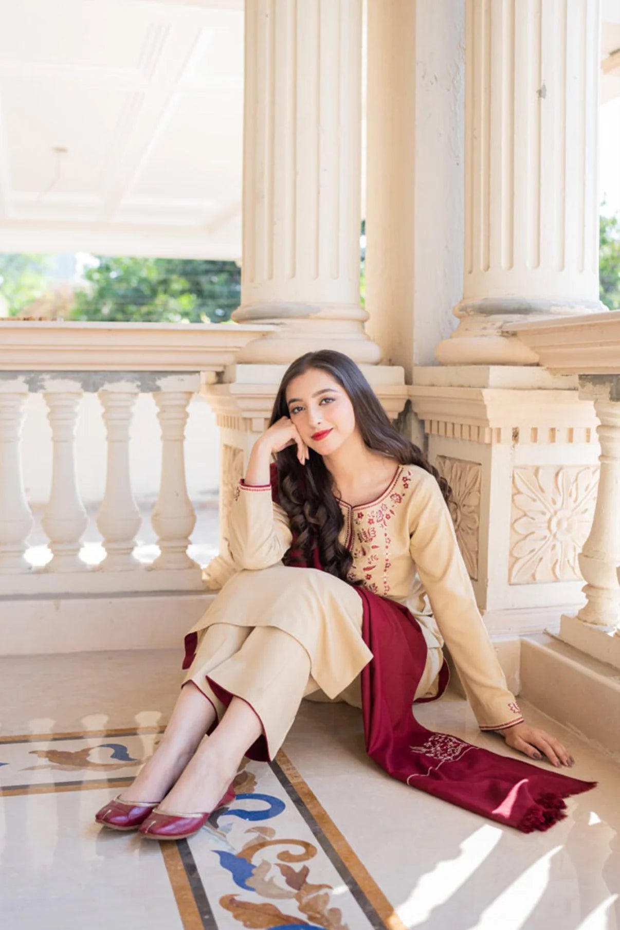 3PC-Embroidery Suit With Dhanak Shawl-AB-133