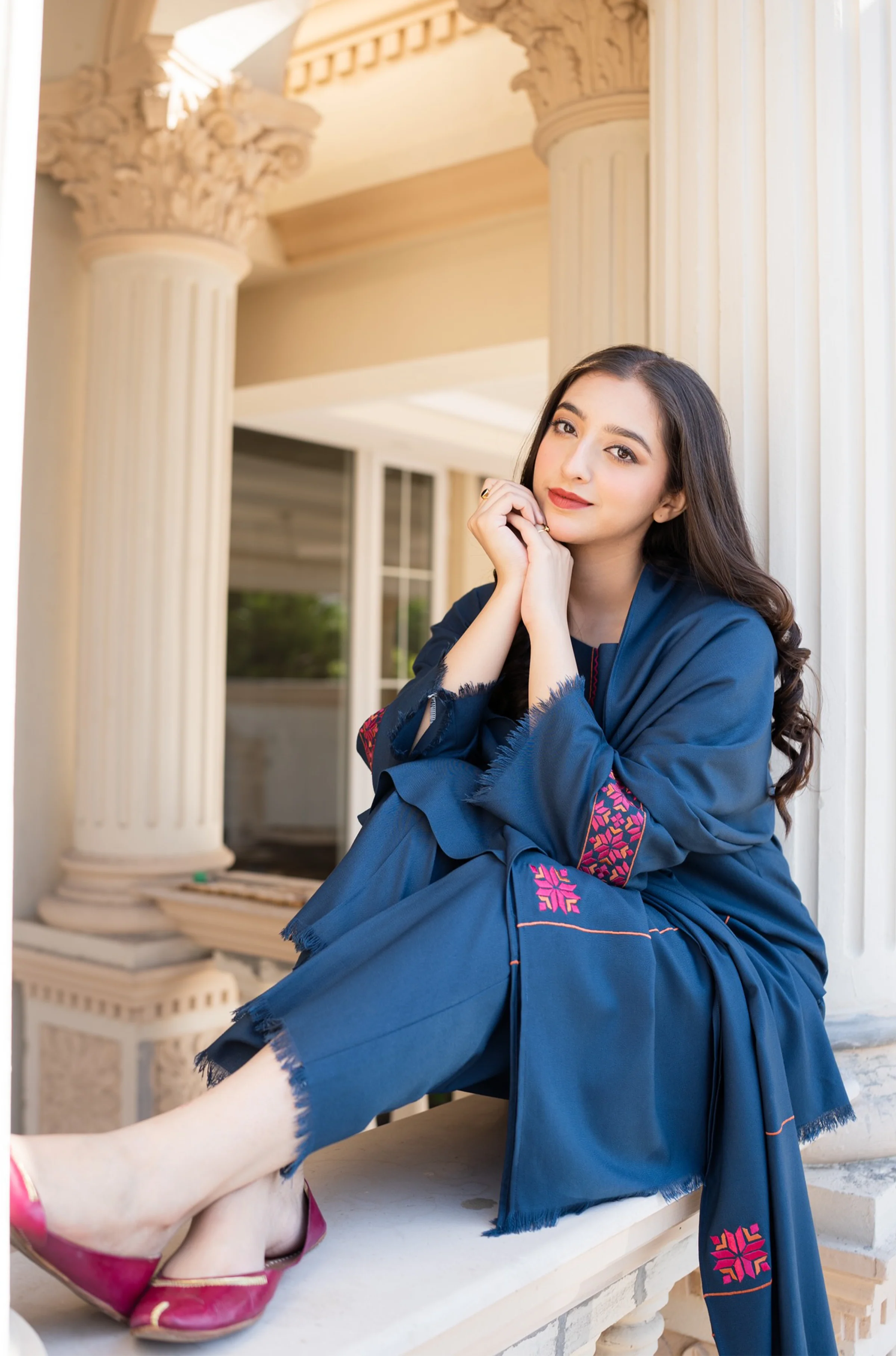 3PC Embroidery Suit with Dhanak Shawl-AB-07