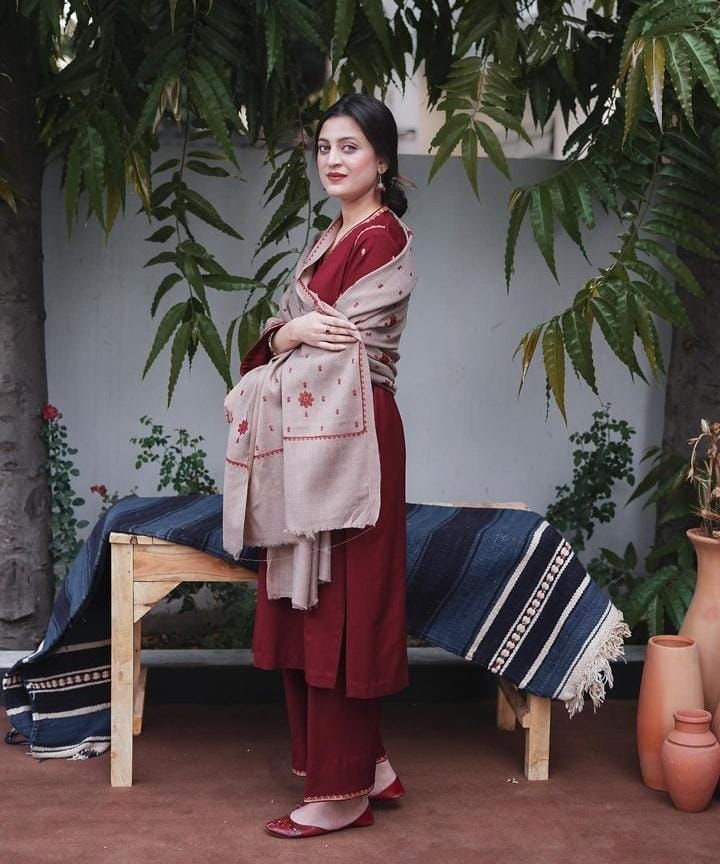 3PC Embroidery Suit with Dhanak Shawl-AB-06