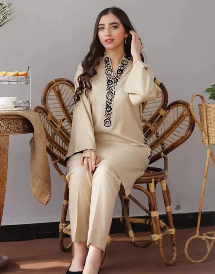 3PC Unstitched Dhanak Embroidered Shirt with Embroidered Dhanak Shawl and Trousers -AB127