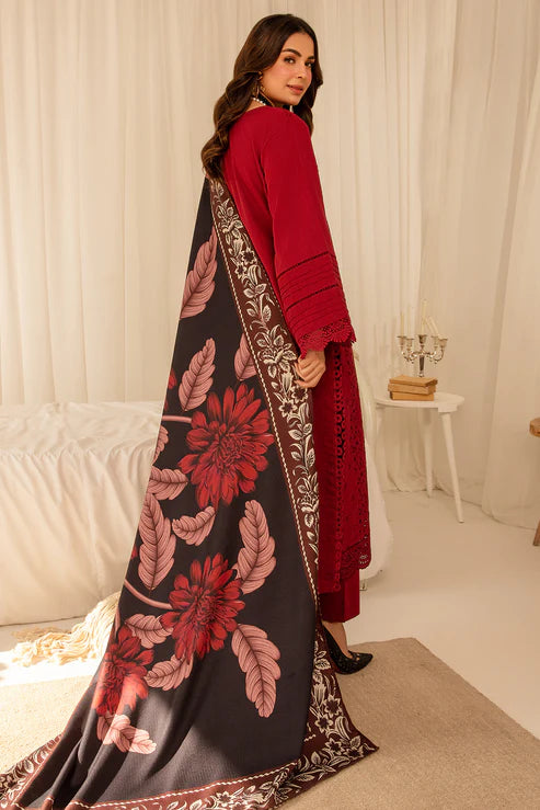 3PC Embroidery Suit with Wool Shawl-AB-05