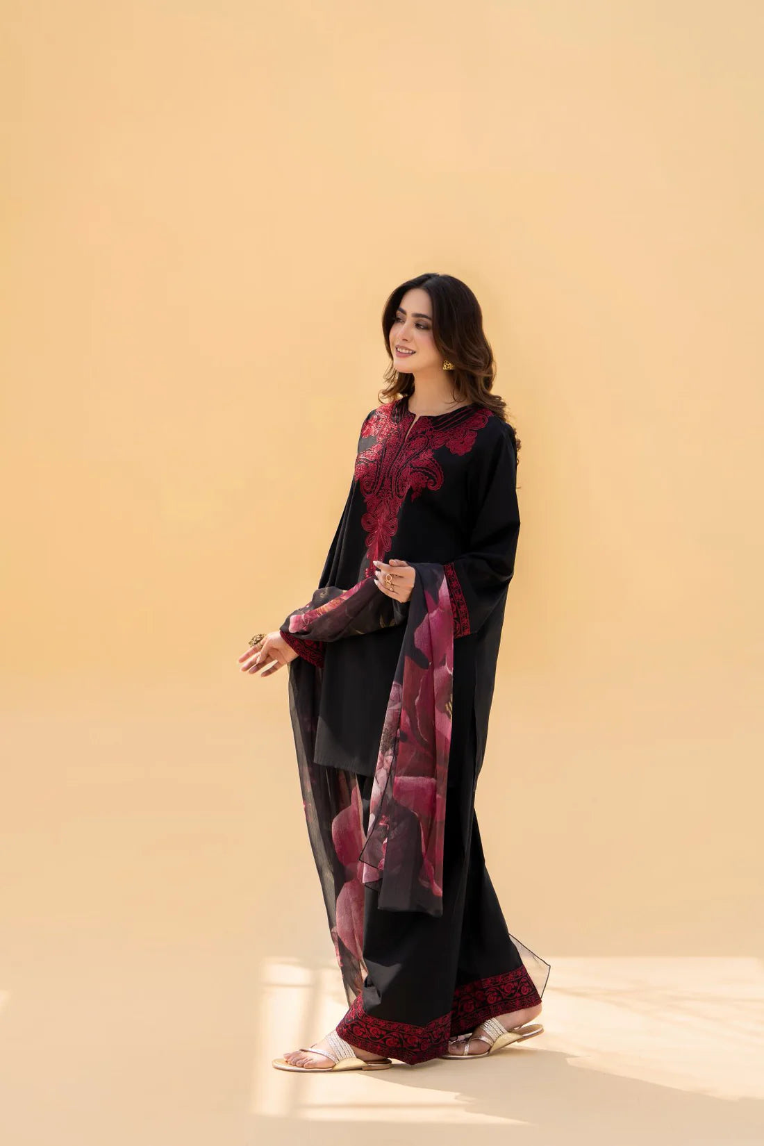 3PC Unstitched Dhanak Embroidered Shirt with Embroidered Dhanak Shawl and Trousers -AB121
