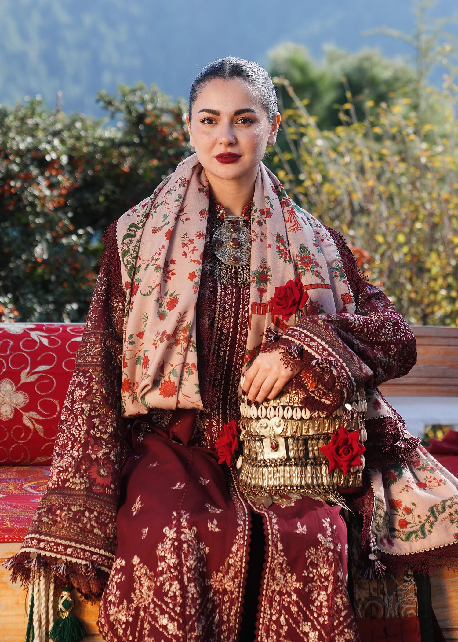 3PC Unstitched Dhanak Embroidered Shirt with Embroidered Dhanak Shawl and Trousers -AB108