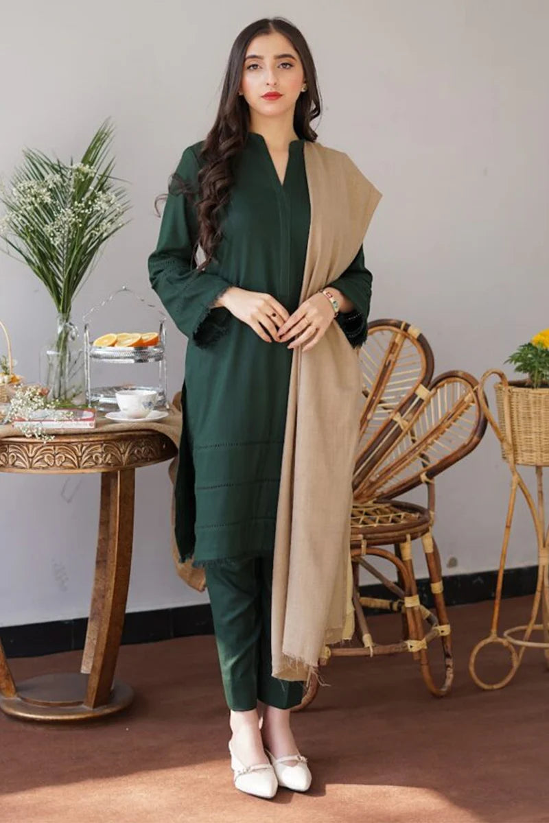 3PC Embroidery Suit with Wool Shawl-AB-08