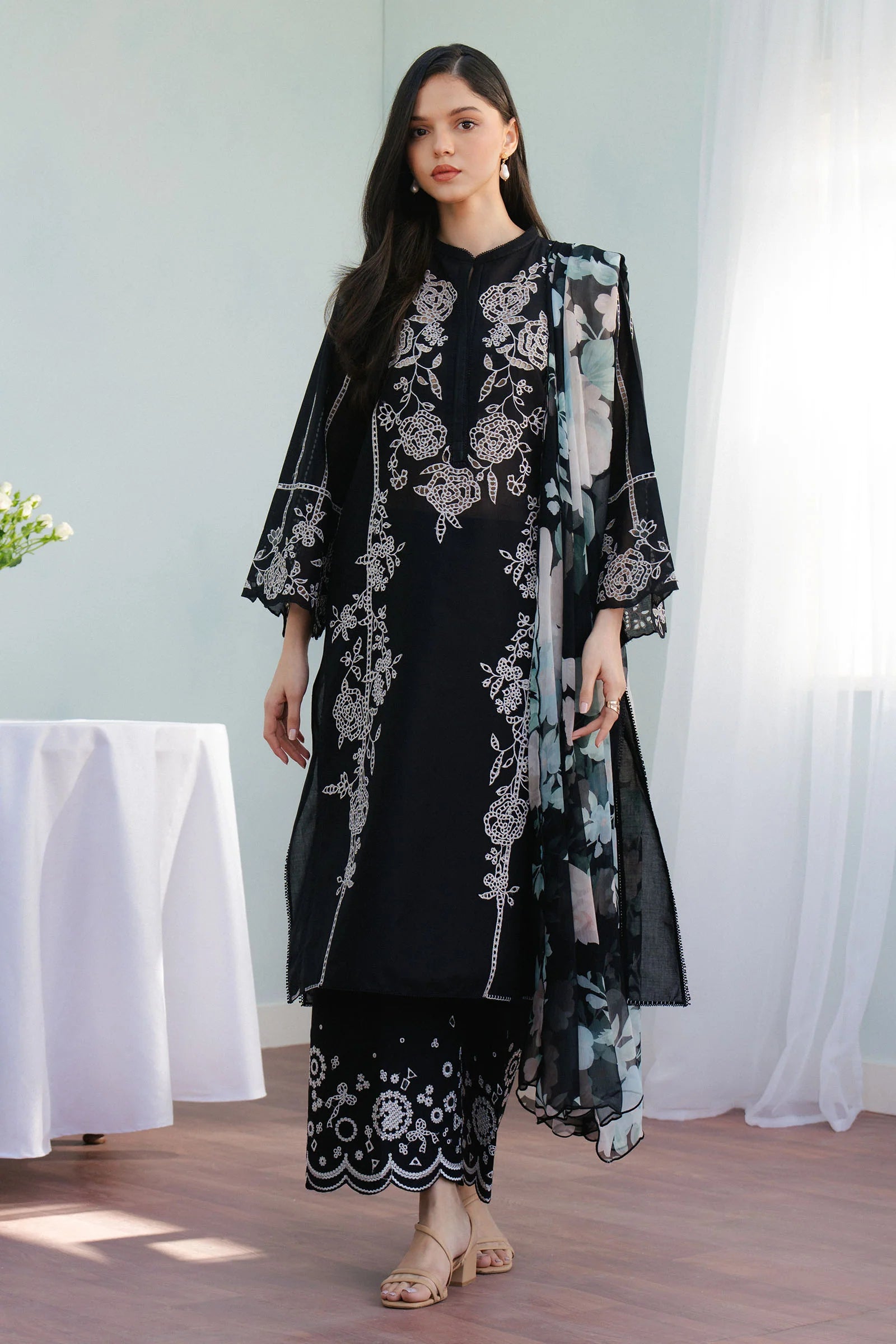 3PC Unstitched Dhanak Embroidered Shirt with Embroidered Dhanak Shawl and Trousers -AB120