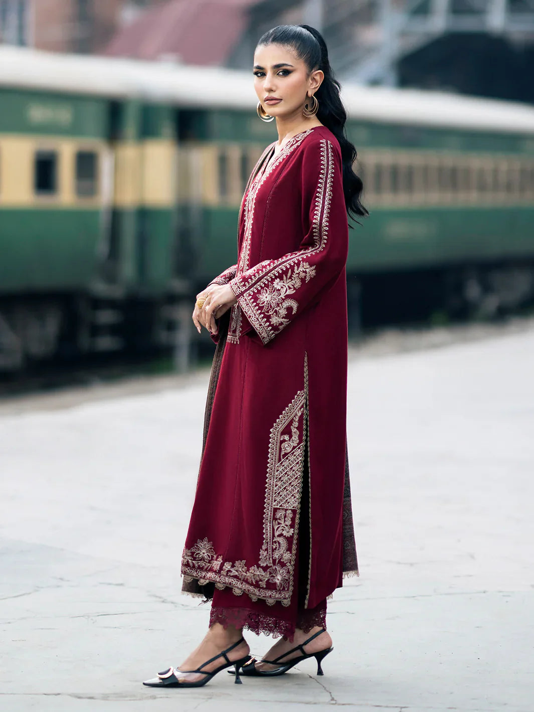3PC Unstitched Dhanak Embroidered Shirt with Embroidered Dhanak Shawl and Trousers -AB114