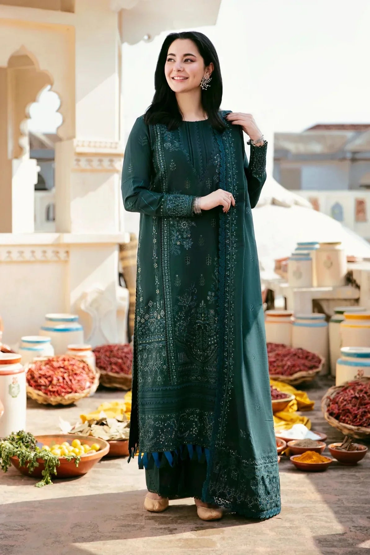 3 PC - EMBROIDERED DHANAK SUIT-AB141