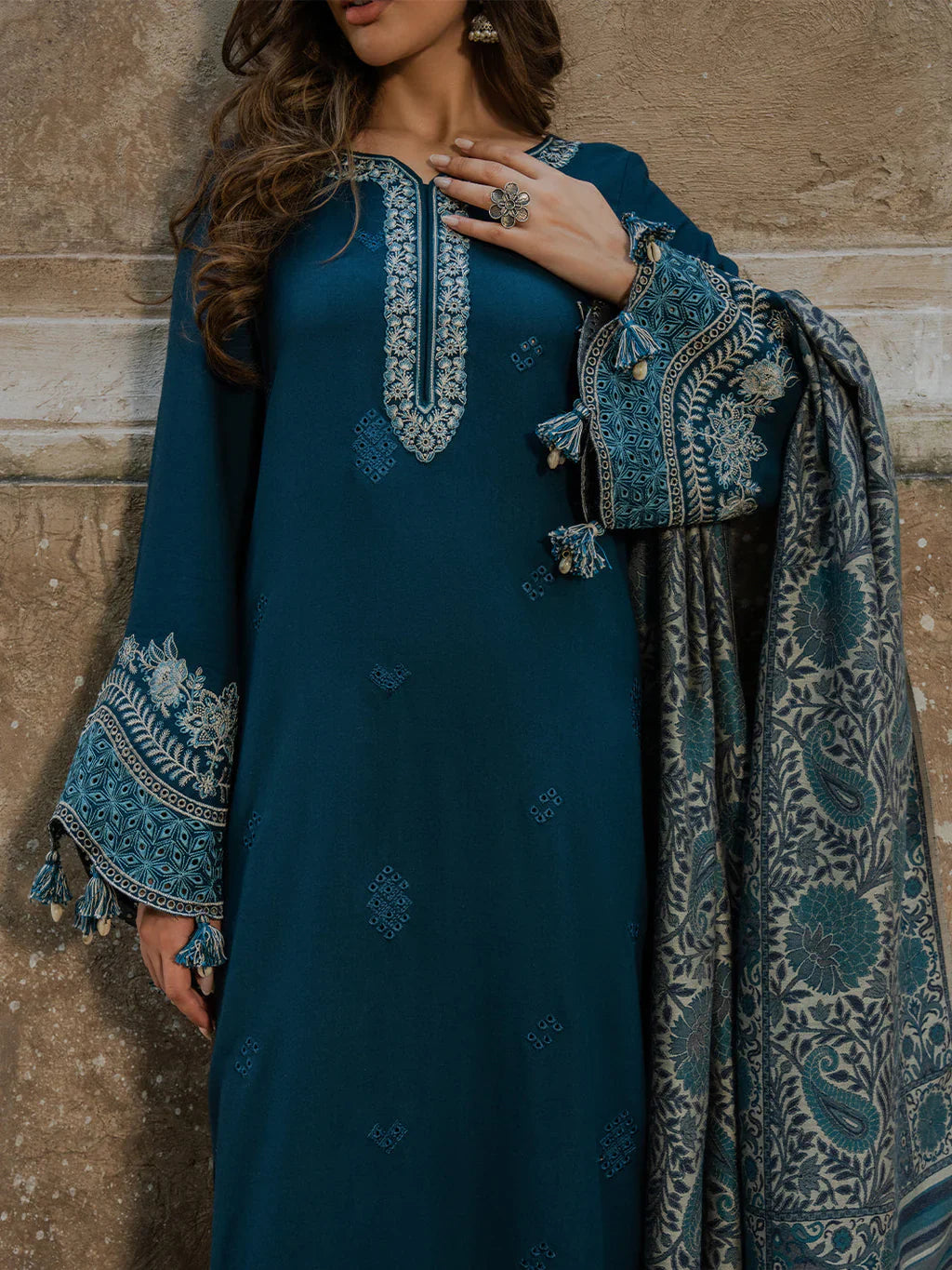 3 PC - EMBROIDERED DHANAK SUIT-AB163
