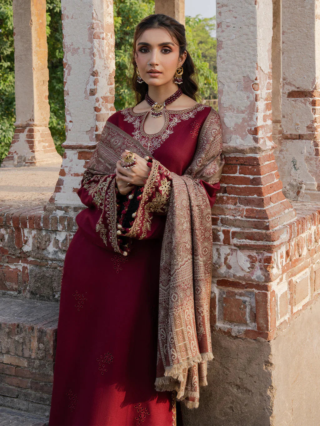 3 PC - EMBROIDERED DHANAK SUIT-AB164
