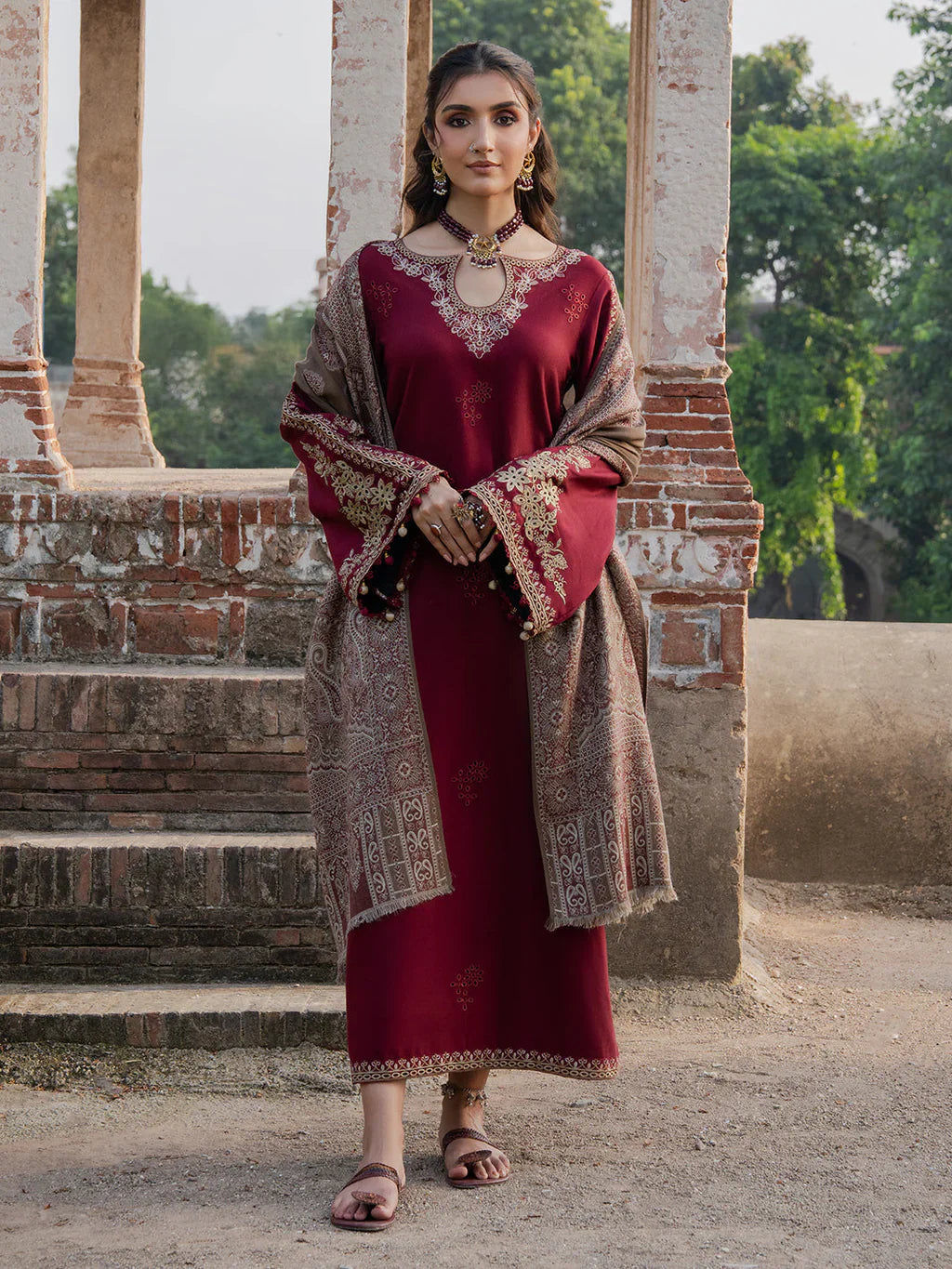 3 PC - EMBROIDERED DHANAK SUIT-AB164