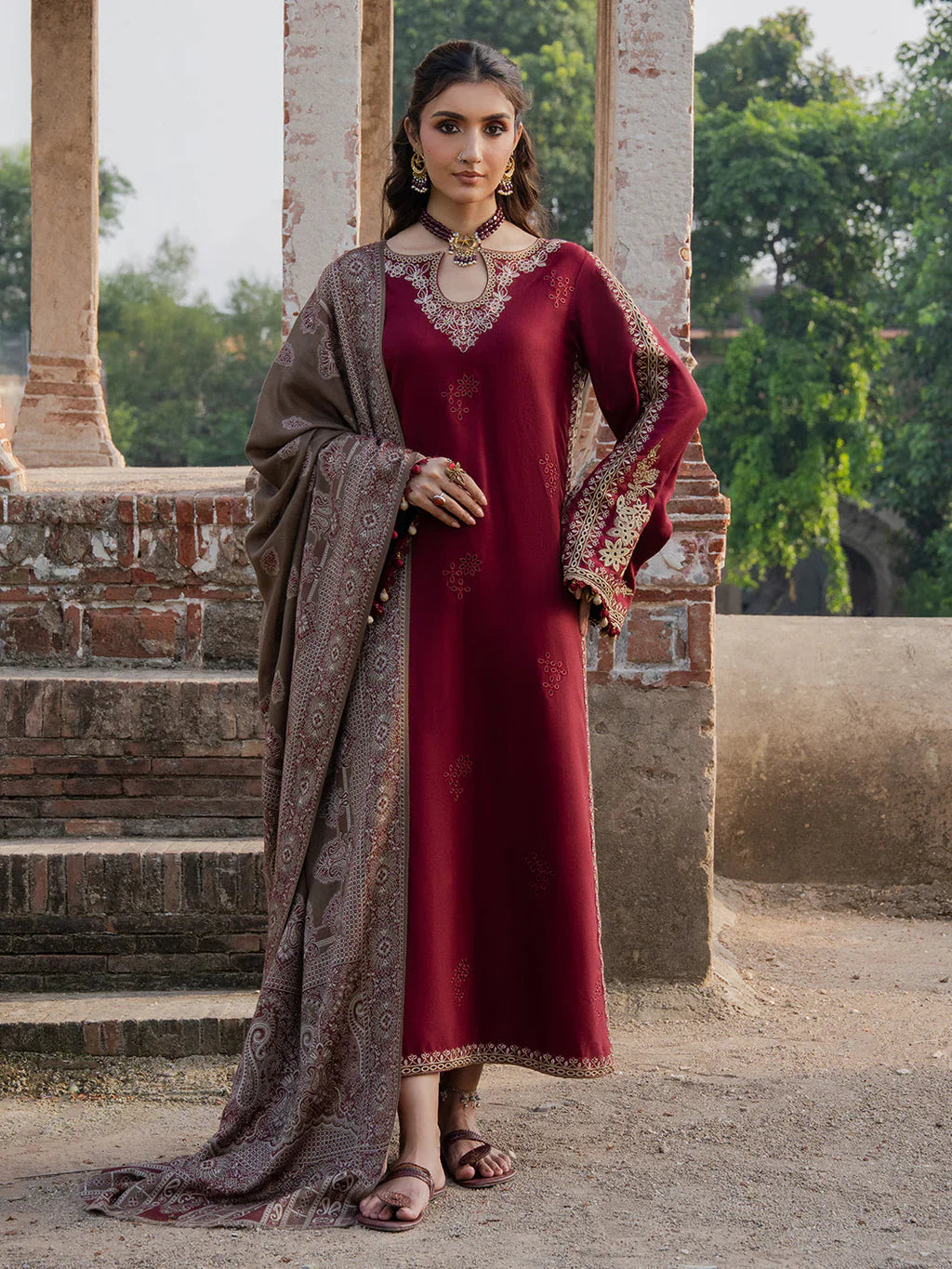 3 PC - EMBROIDERED DHANAK SUIT-AB164