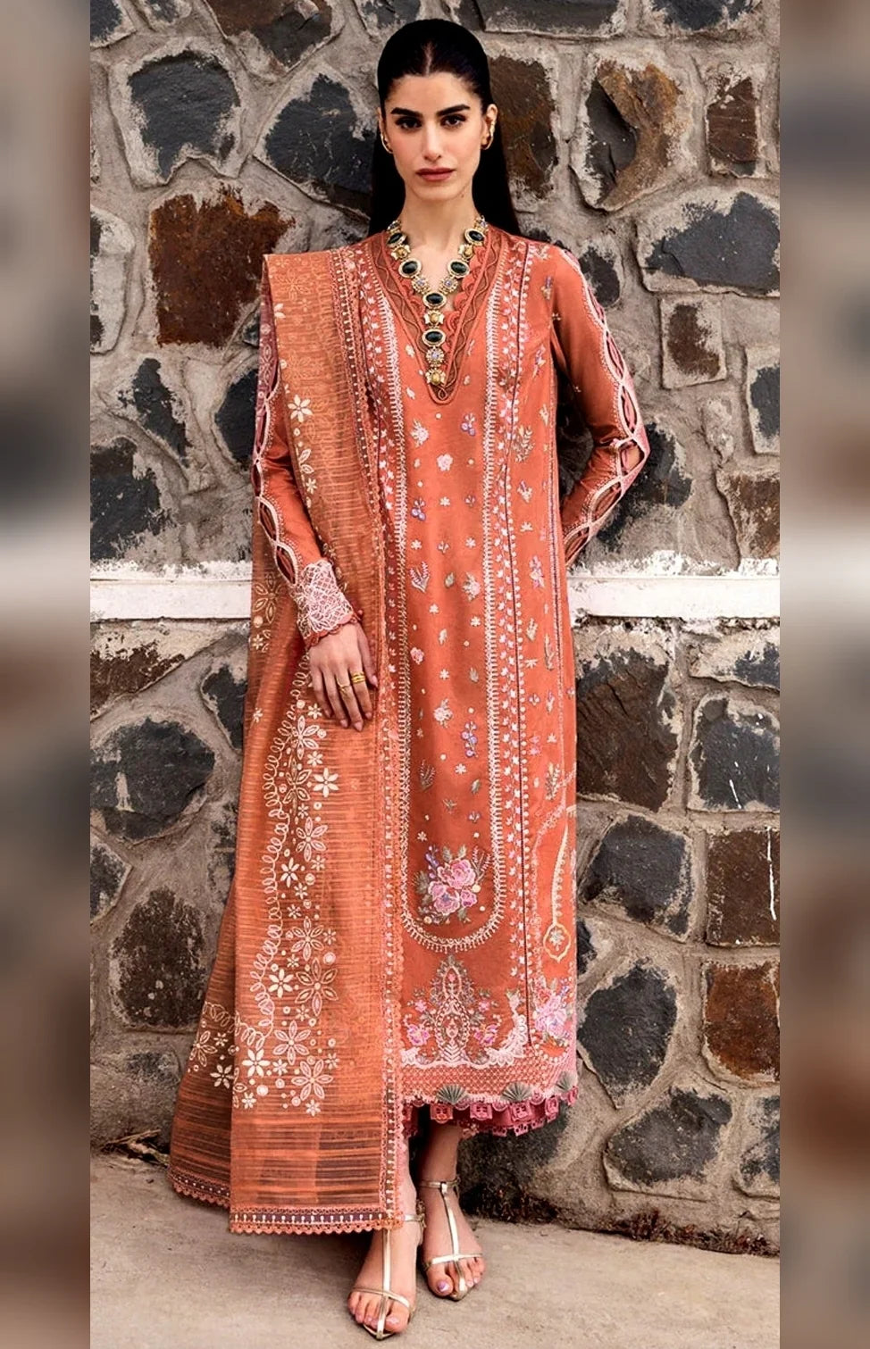 3PC Unstitched Dhanak Embroidery Suit-AB13