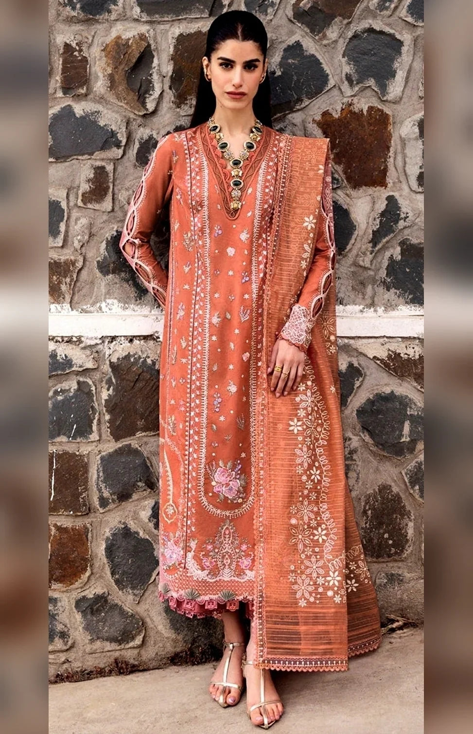 3PC Unstitched Dhanak Embroidery Suit-AB13