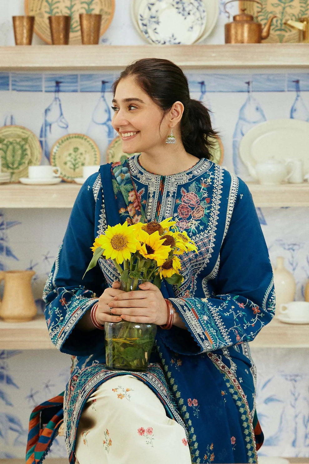 3PC Unstitched Dhanak Embroidered Shirt with Embroidered Dhanak Shawl and Trousers -AB113