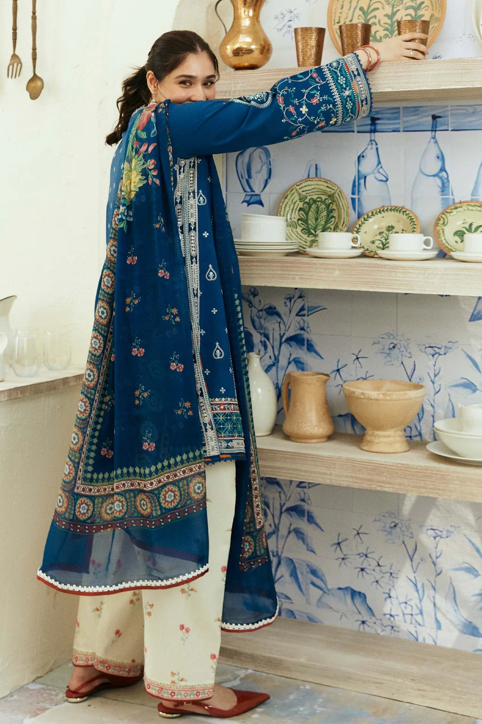 3PC Unstitched Dhanak Embroidered Shirt with Embroidered Dhanak Shawl and Trousers -AB113